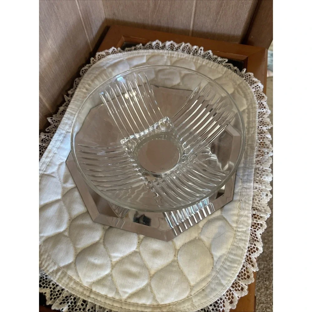 MCM‎ Vintage Federal Glass Park Avenue Clear Art Deco Serving Bowl
